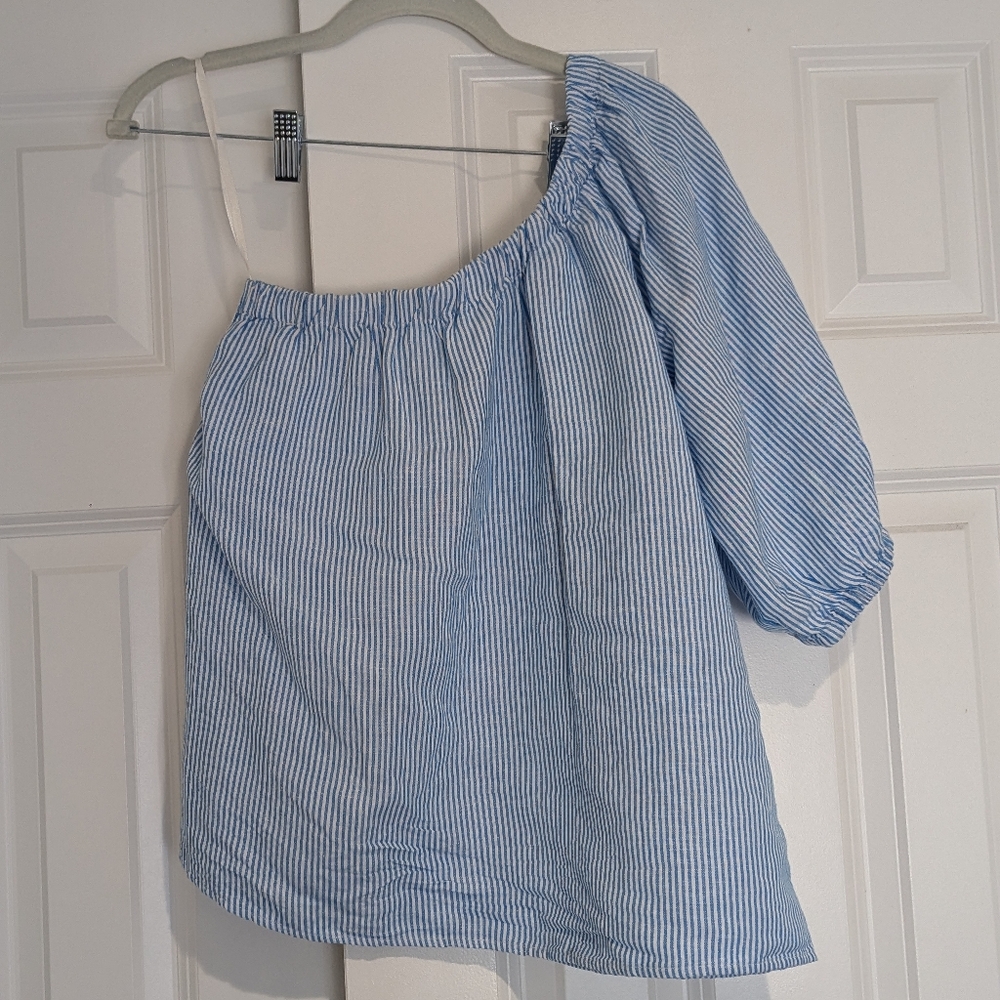 Breezy linen-blend striped blouse